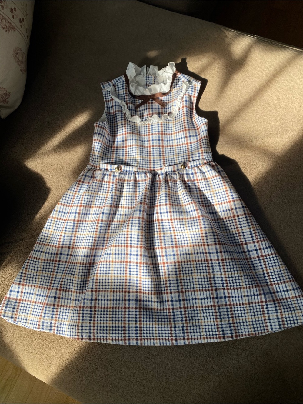 Janie and Jack Blue and Brown Plaid Ruffle-Collar Dress